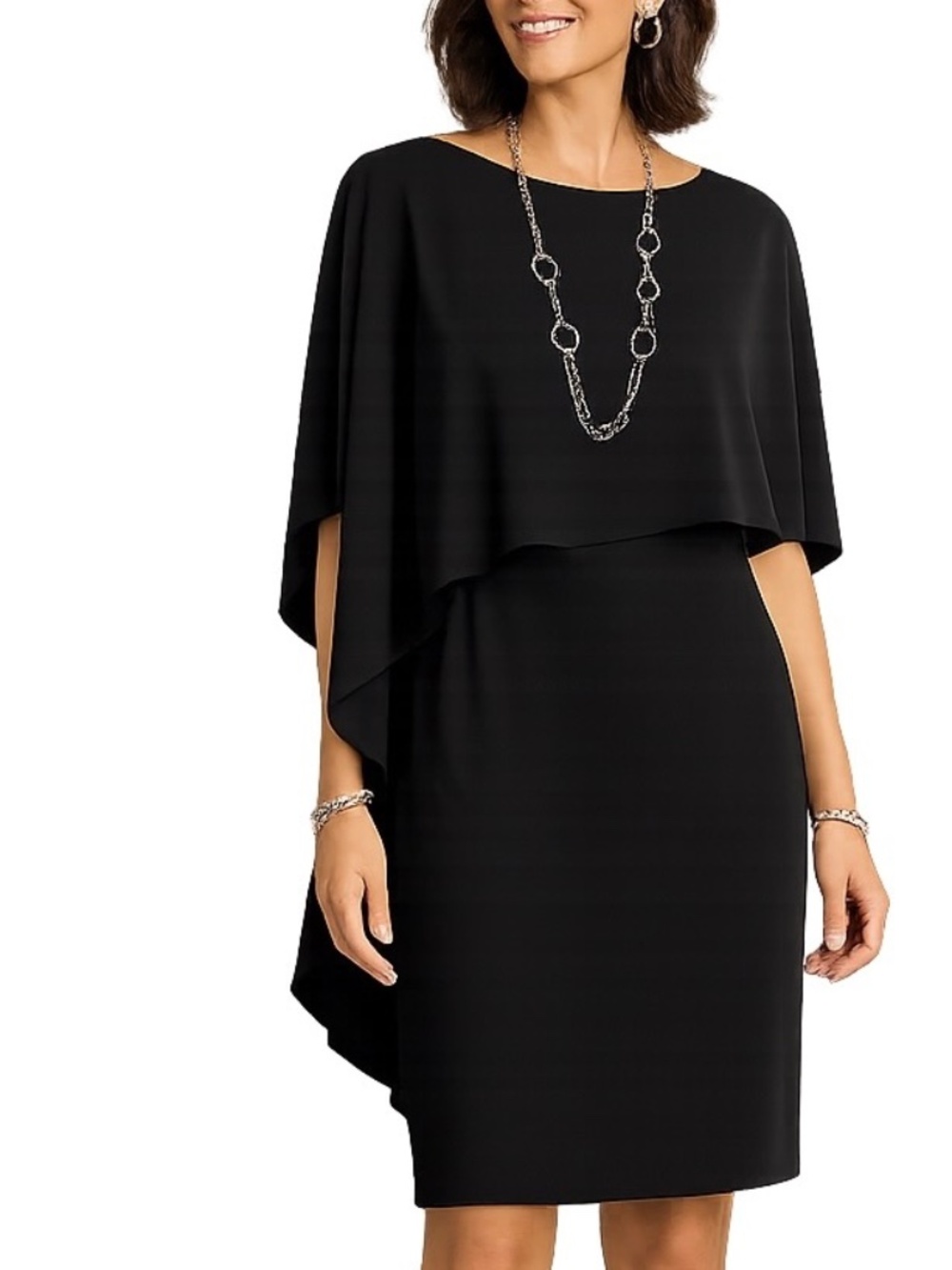 Chico’s Convertible Cape Shift Dress Solid Black Classic Cocktail Size 0 / S